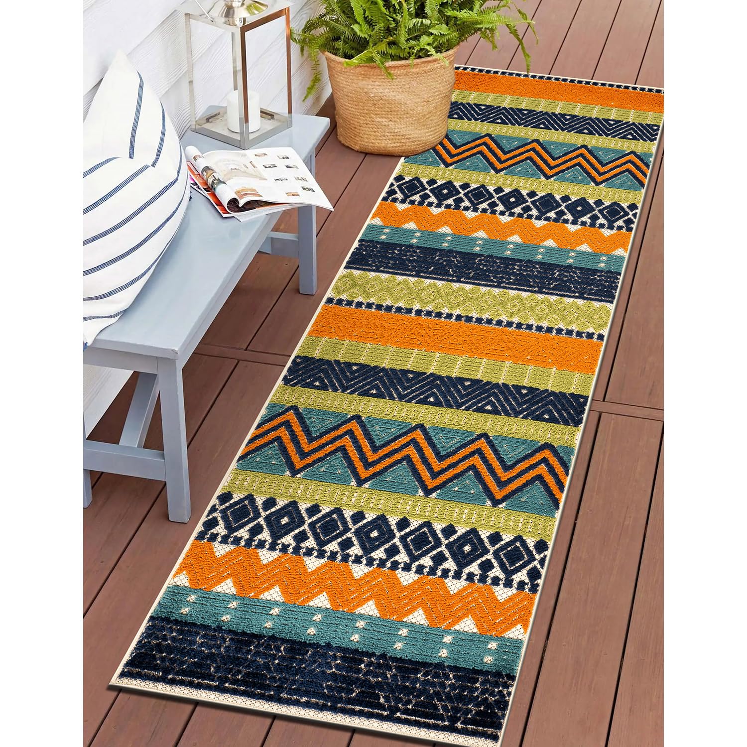 Rugshop Multi Marbella Boho Indoor/Outdoor Runner Rug, Machine Washable for Hallway, Entryway and Kitchen 2'7" x 8'