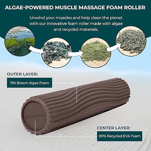Miniatura 4 de Oceanfoam Tidal Roller - Espresso - Rodillo de espuma para masaje muscular para dolor de espalda y estiramientos, textura firme y ergonómica de onda