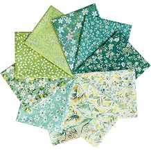 18" x 22" 10 PCS Fat Quarters Fabric Bundles 100% Cotton Quilting Fabric Bundles for Quilt, Sewing Project, Patchwork Precut Quilt Squares. Green Print