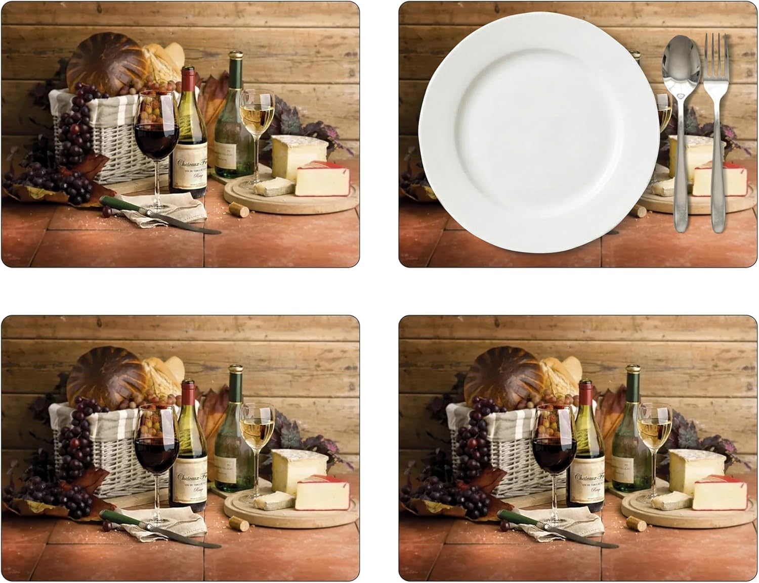 Pimpernel Artisanal Wine Collection Placemats | Set of 4 | Heat Resistant Mats | Cork-Backed Board | Hard Placemat Set for Dining Table | Measures 15.7” x 11.7”