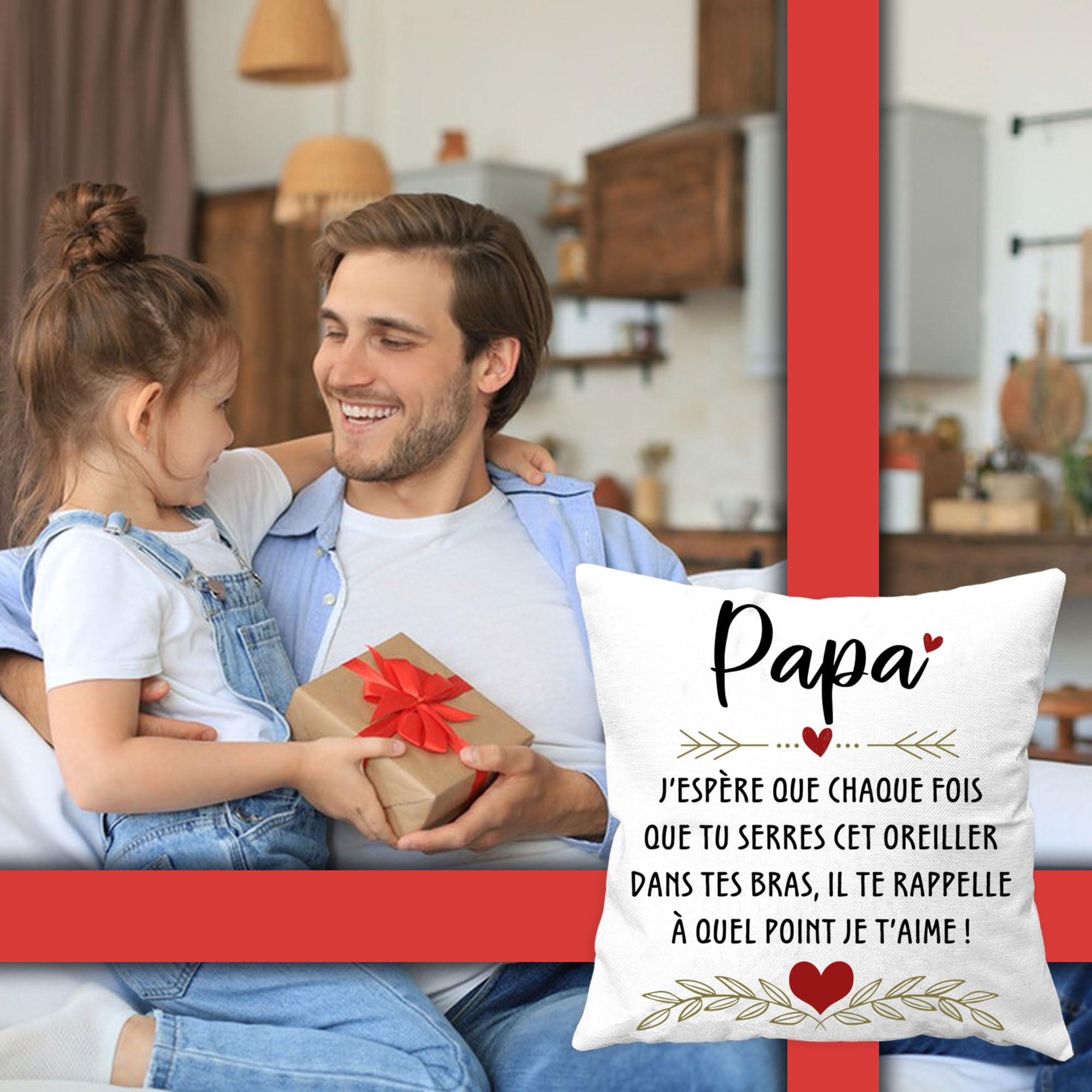 Housse coussin pour papa Cadeau fête des pères Anniversaire Noël