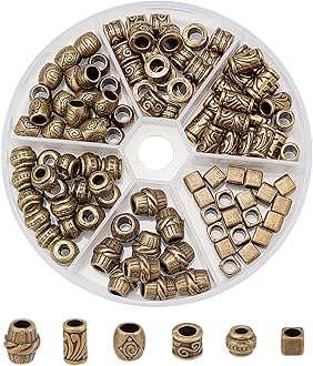 NBEADS 110 Pcs 6 Styles Alloy Hair Beads, Tibetan Style Beard Beads Big African Hair Beads Dreadlock Beads for DIY Hair Braiding Jewelry Making, Hole: 4~5.5mm