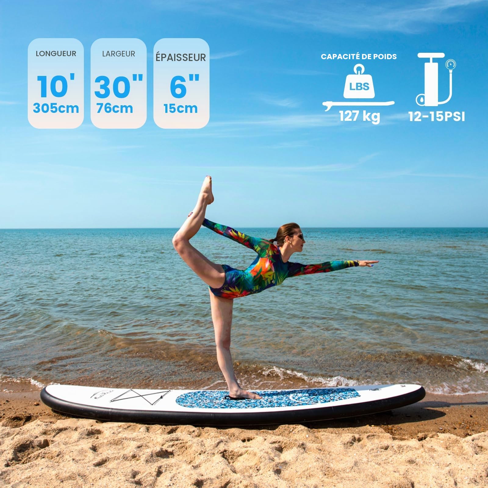 FunWater Planche de Stand up Paddle Board Gonflable 305cm, Idéale pour Les Débutants avec Pagaie, Pompe, Sac à Dos ISUP, Laisse, Kit Réparation, étanche Qualité Supérieure