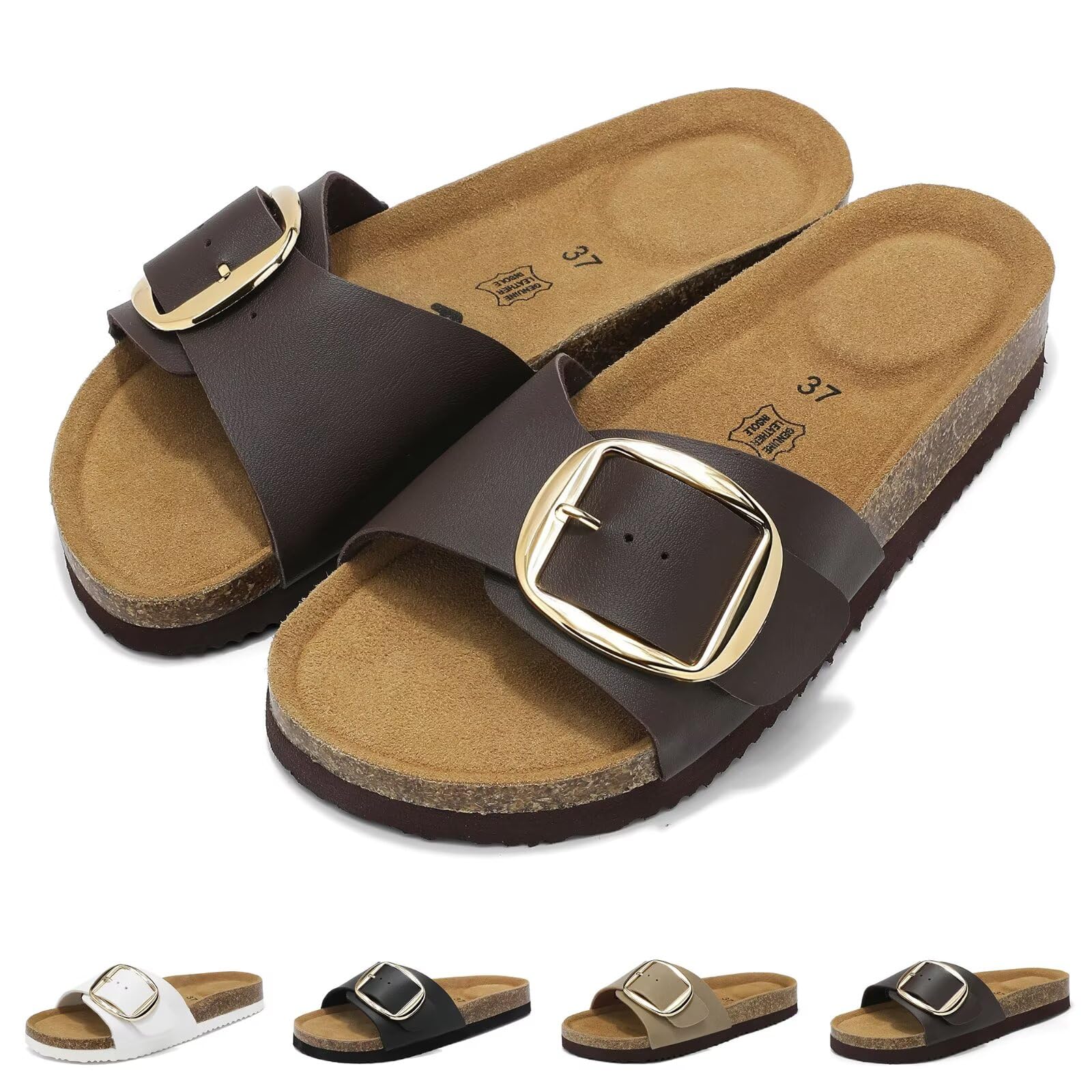 Wizshoe Sandalias Mujer Cómodas Sandalias de Pala Plantilla de Corcho Hebilla Ajustable Zapatillas Verano Punta Abierta EU 36–42