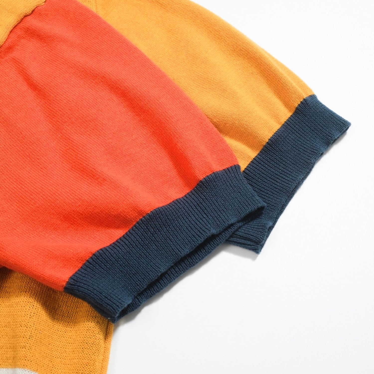 OXKNIT Men's Retro Knitted Poloshirt, 1960s Mod Vintage Contrasting Colors Polo V-Neck Cotton Short Sleeve - Image 2