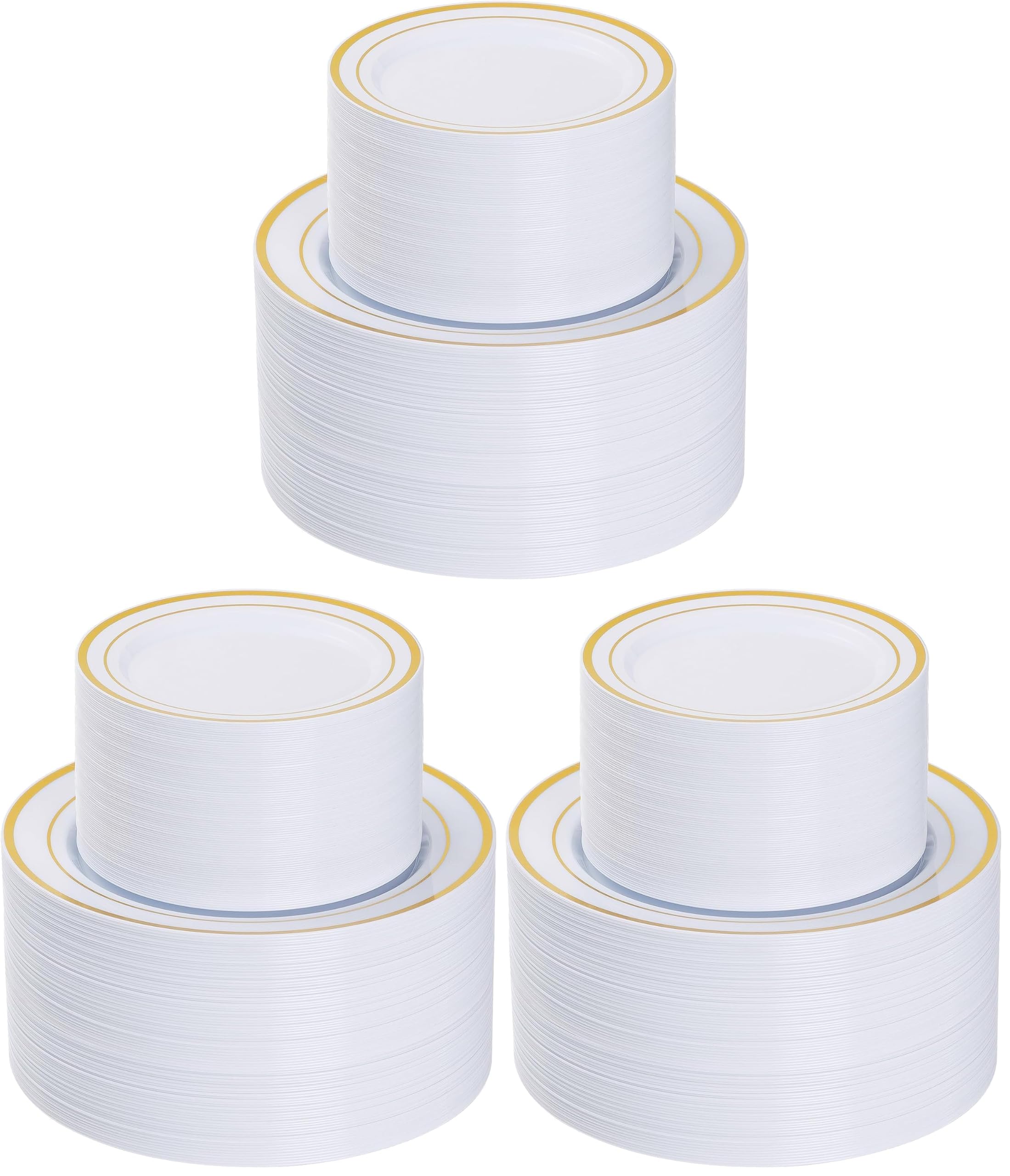 Goodluck 200PCS Gold Plastic Plates, Heavy Duty Disposable Gold Plates with 100 10.25 inch Dinner Plates and 100 7.5 inch Dessert Plates for Party, Holiday, Wedding, Thanksgiving (Pack of 3)