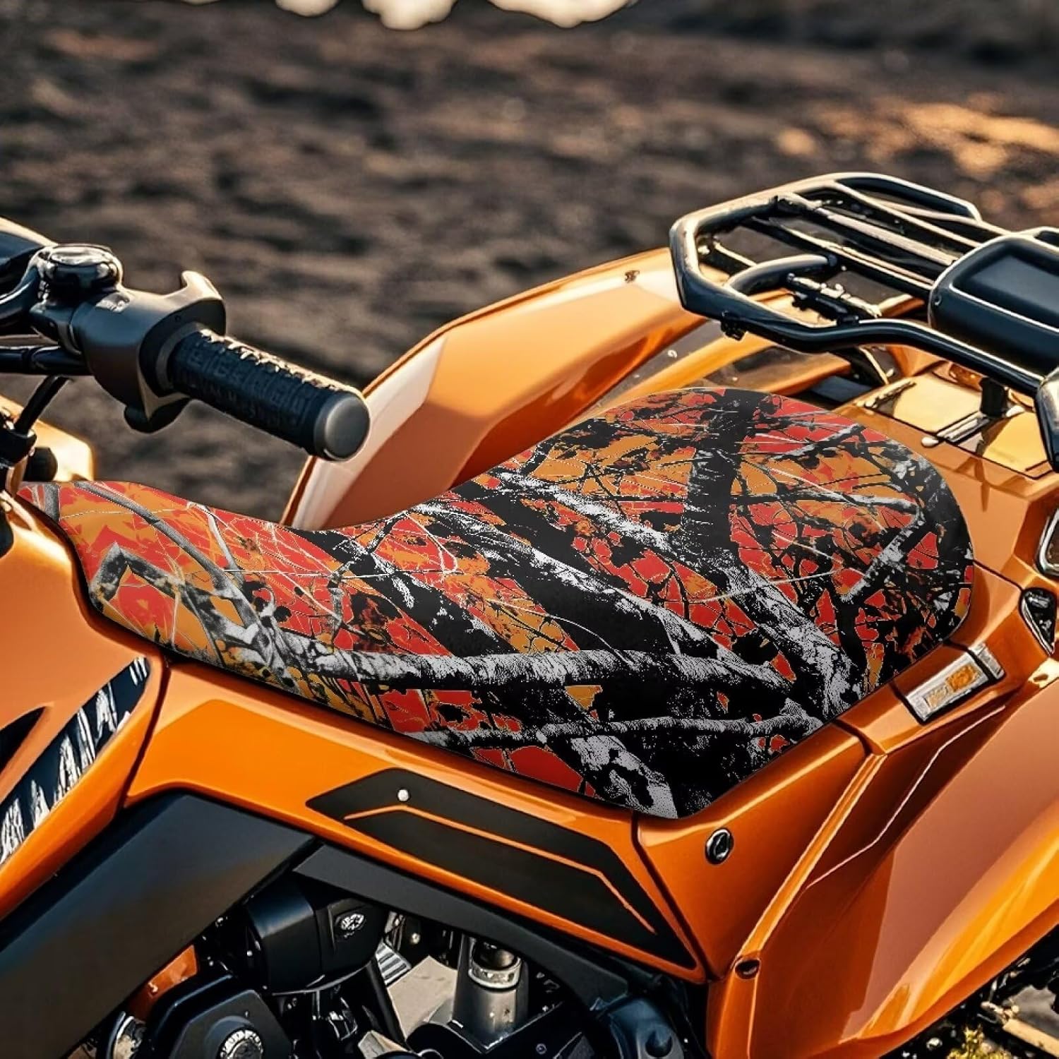 Orange Branch Camo Seat Cover for ATV Waterproof Non Slip Four Wheeler Seat Cover Compatible with Polaris Sportsman,Honda Rancher,Foreman,Scrambler,Universal ATV Accessories Easy to Install