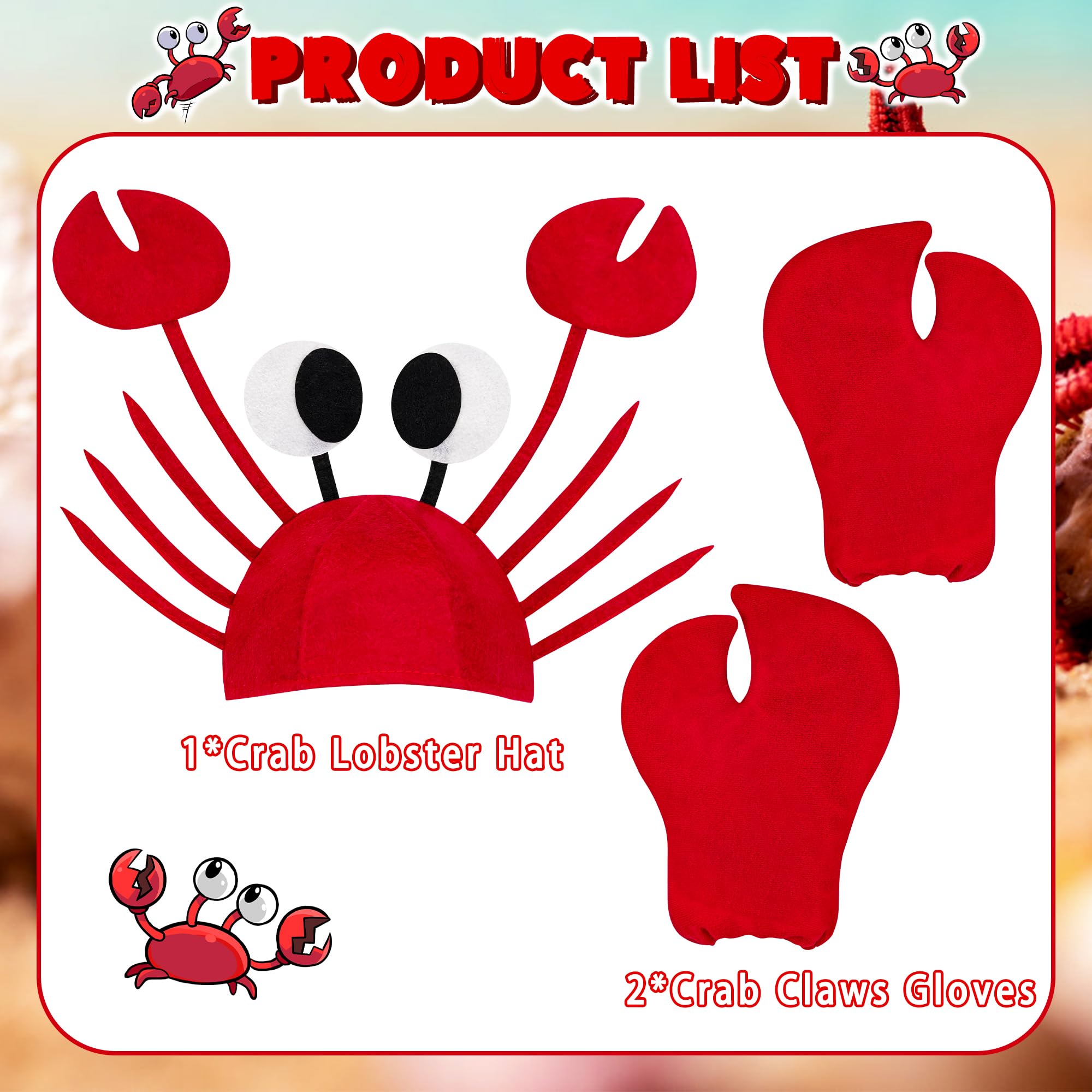 Horolam Crab Costume Accessories, Crab Costume with Claws Gloves Adjustable Crab Hat for Adults World Book Day Cosplay Party - Image 3