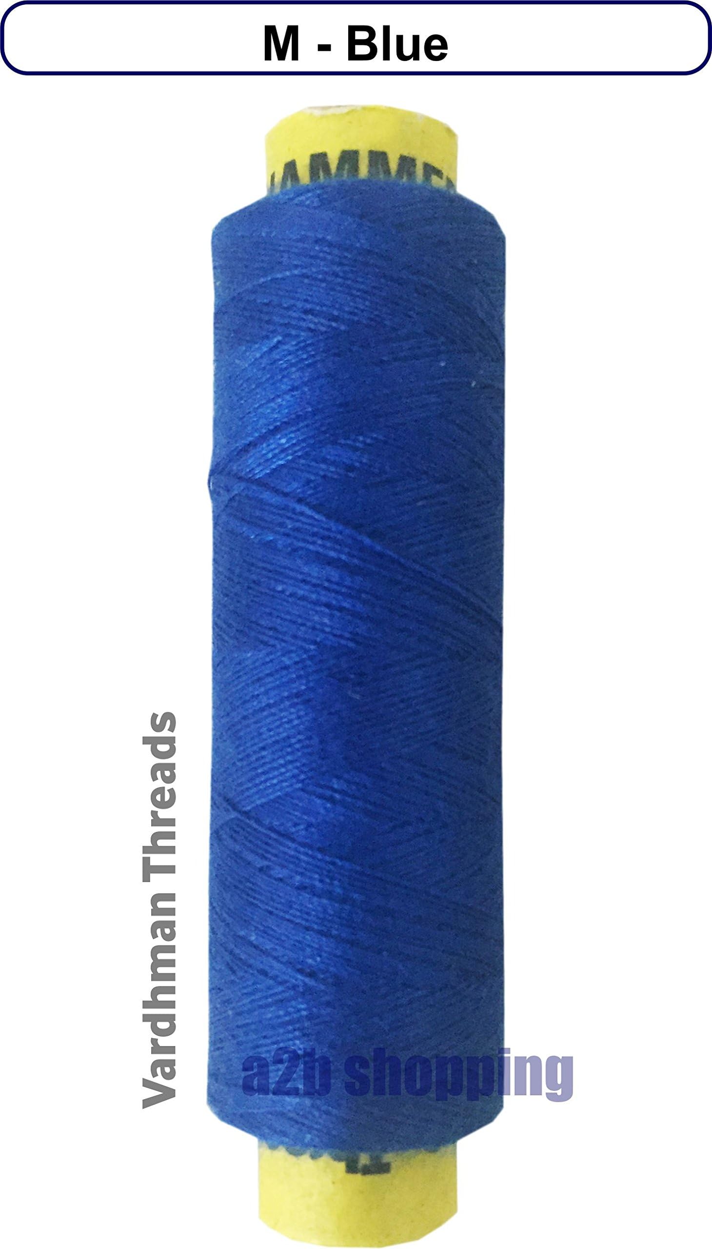SINGLE COLOUR - Sewing Thread Poly Hammer Reel Spool Quality Yarn (M - Blue)