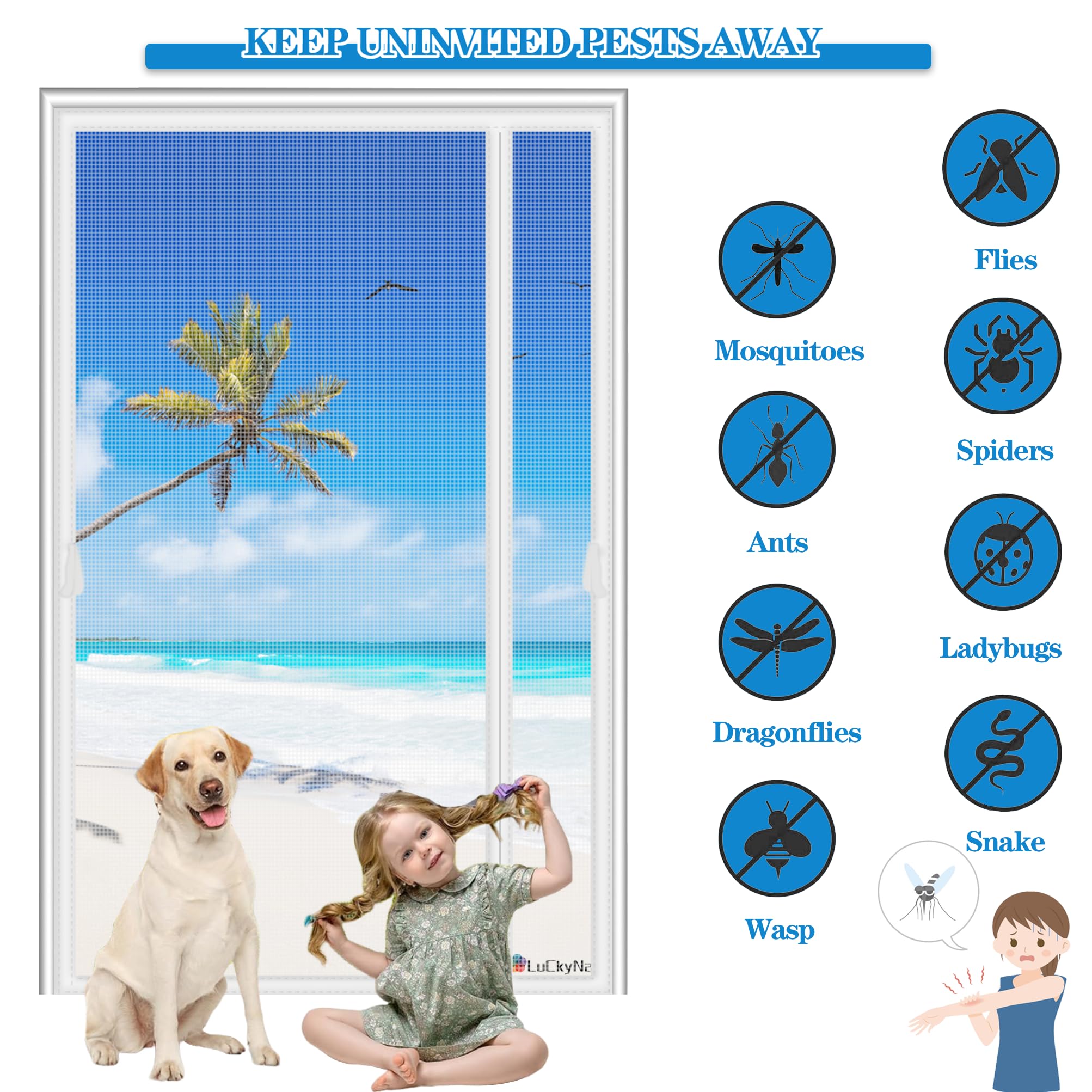 Magnetic Screen Door - Anti Mosquito Mesh Fly Curtain 105x235cm(41x93inch) Magnetic Top-to-Bottom Seal Snaps Shuts Automatically, Easy To Install Without Drilling For Patio Door Living Room - Grey A