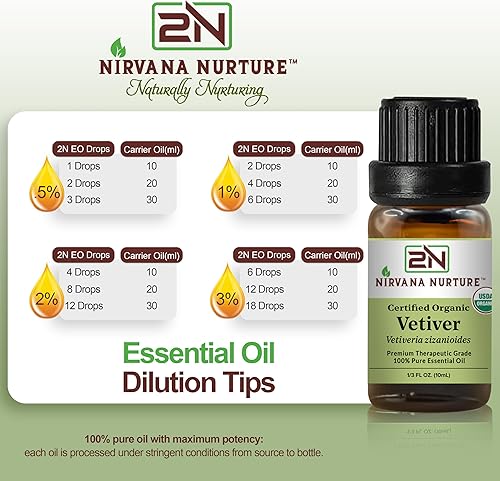 Miniatura 5 de Aceite esencial de vetiver Nirvana Nurture Certificado orgánico por USDA, 100% puro natural de grado premium, sin diluir - Difusor de aromaterapia