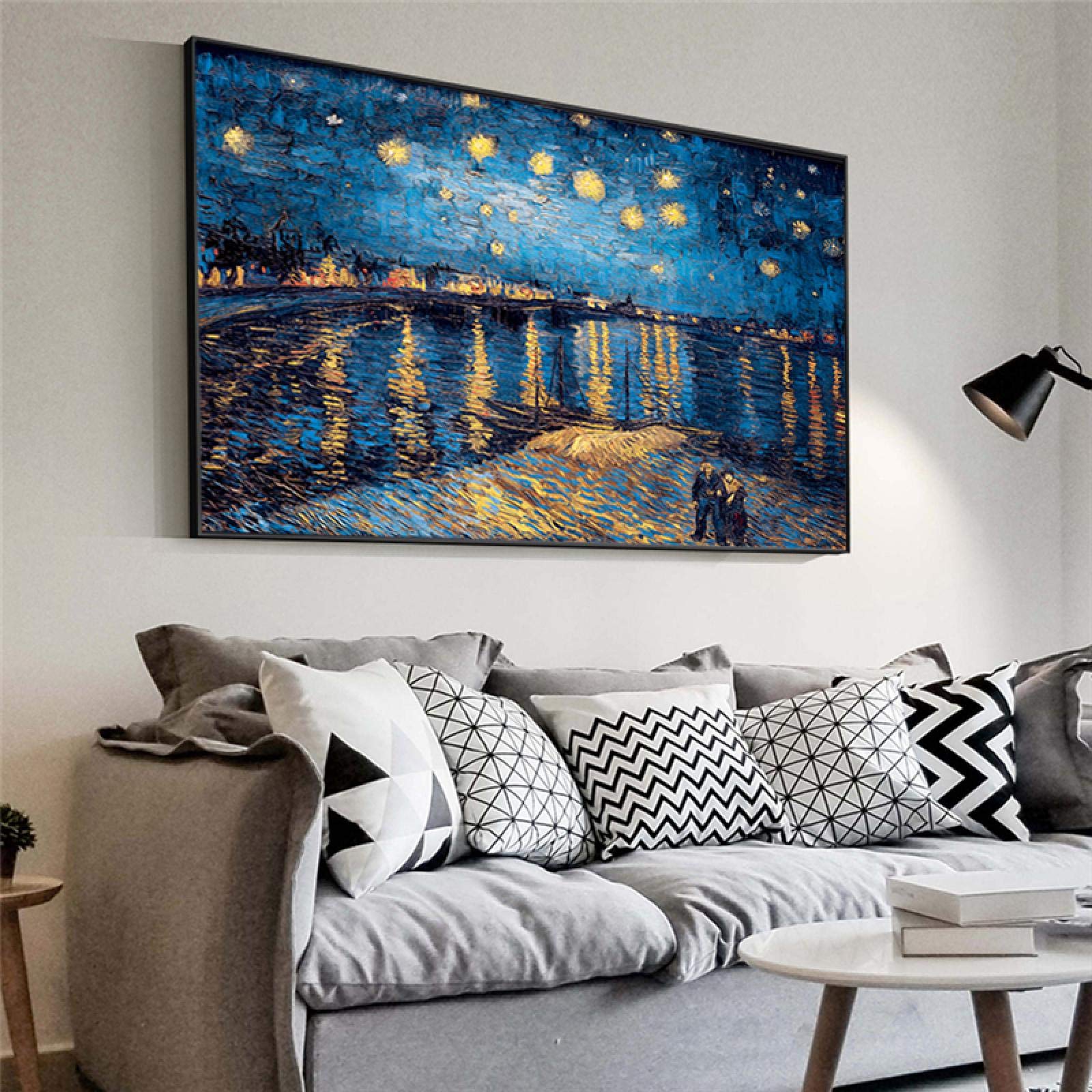 丸型原画「星月夜」アート/新品/青系/インテリア/絵画 Amazon.co.jp: 有名な絵画星月夜ゴッホ印象派アーティストウォール