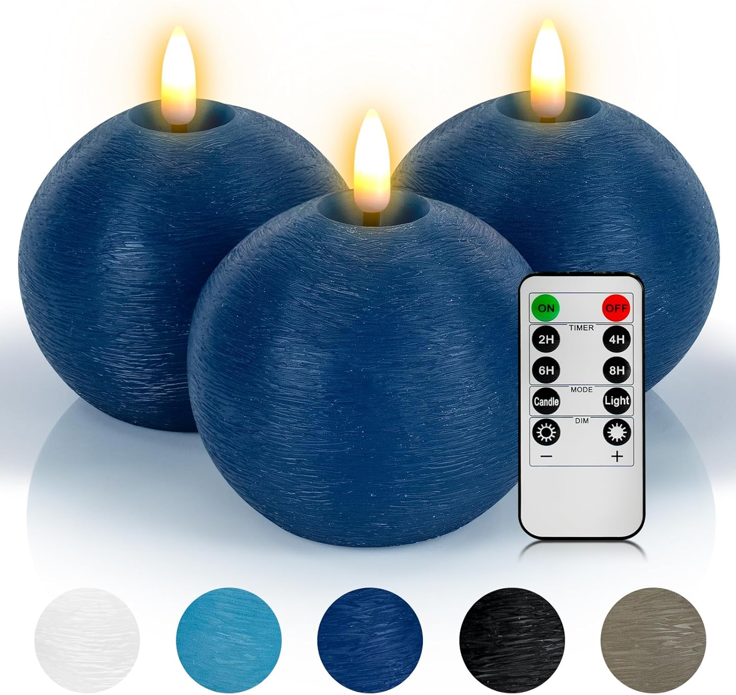 Flameless Candles with Remote, Orange Round Candles Ball LED Battery Operated Real Wax Candles Warm Light 3D Wick Flickering for Home Party Wedding Decor (Set of 3)