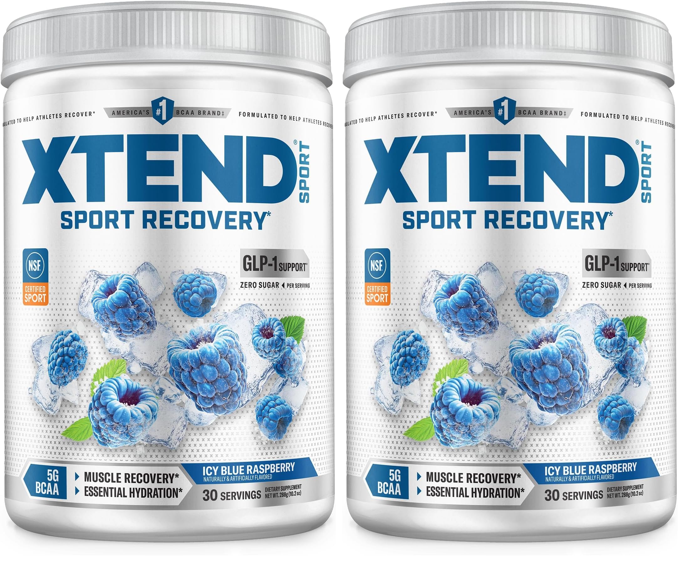 Scivation XTEND Sport BCAA Powder Blue Raspberry Ice - Electrolyte Powder for Recovery &amp; Hydration with Amino Acids - 30 Servings,(Pack of 2)
