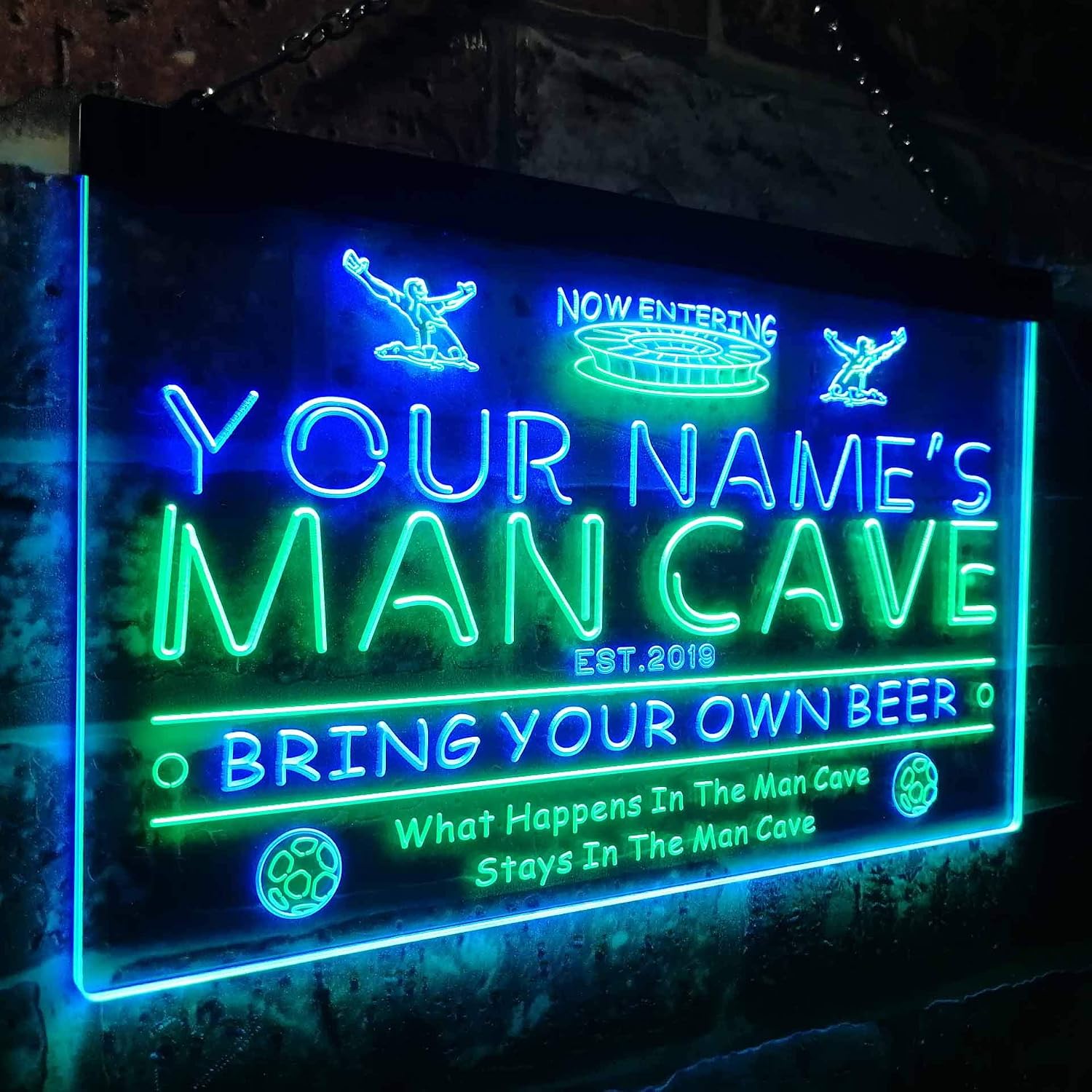 ADVPRO Personalized Your Name Est Year Theme Soccer Man Cave Sport Bar Dual Color LED Neon Sign Green & Blue 24" x 16" st6s64-qd1-tm-gb
