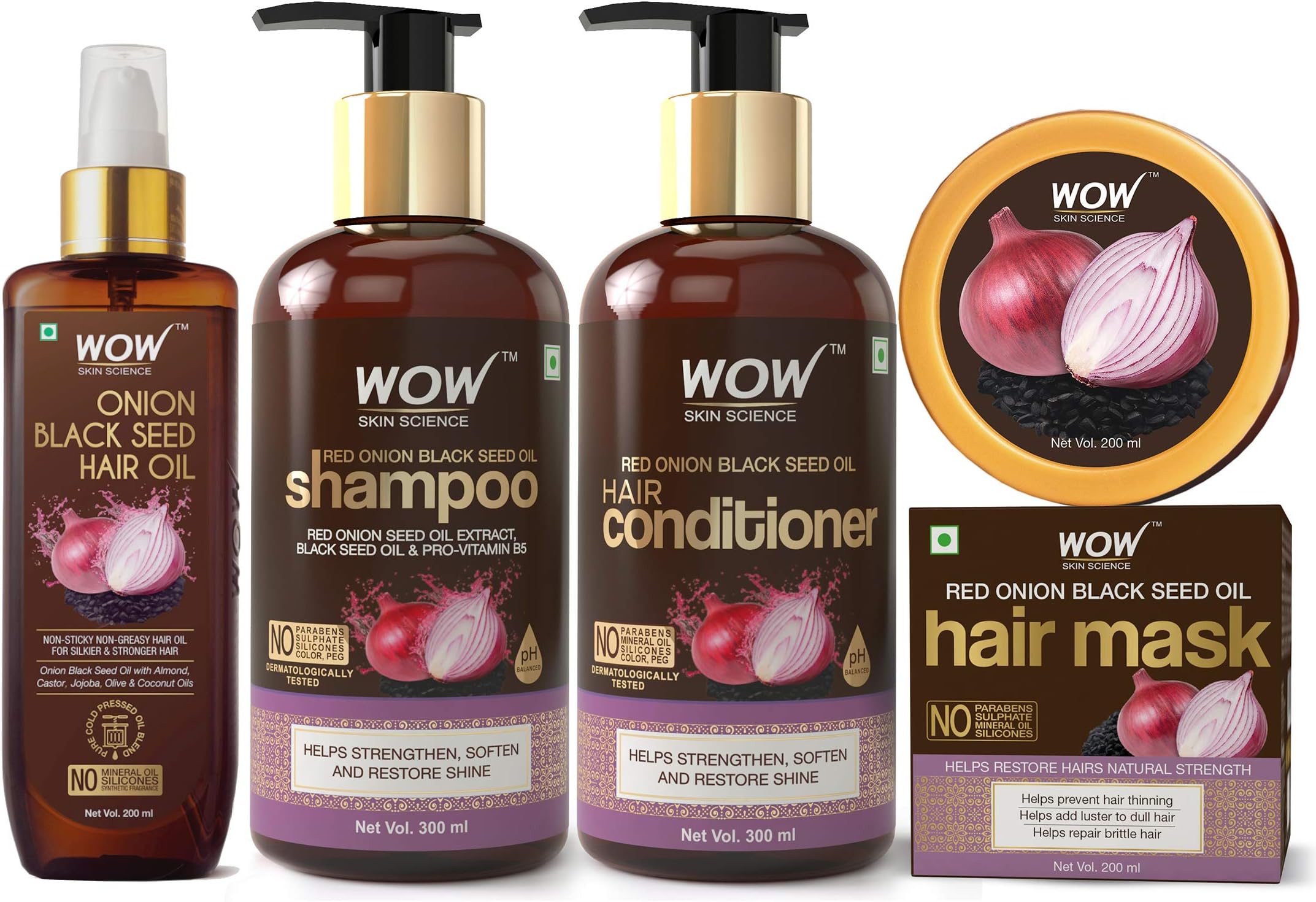 WOW Skin ScienceOnion Black Seed Hair Care 4 Kit (Shampoo, Conditioner, Oil, Mask)