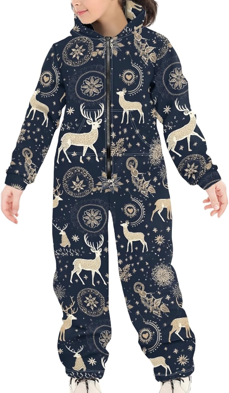 Kids 3D Galaxy Novelty Print Sky Graphic Jumpsuits Zip Up Hoodie One Piece Rompers Boys Girls