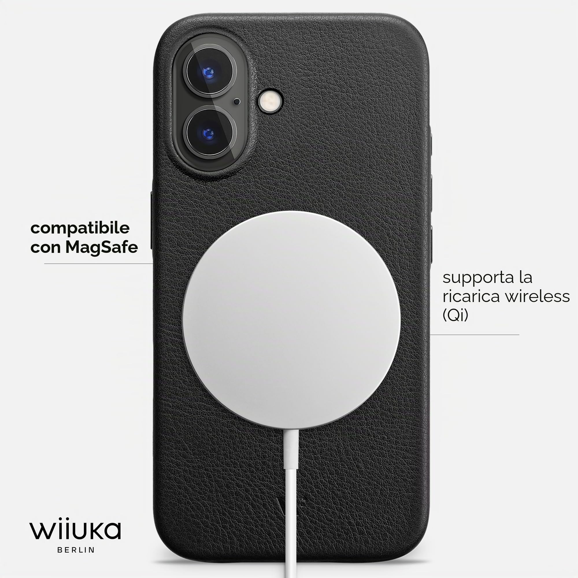 WIIUKA Custodia per iPhone 17, in pelle tedesca, ultra sottile, di alta qualità, colore: nero