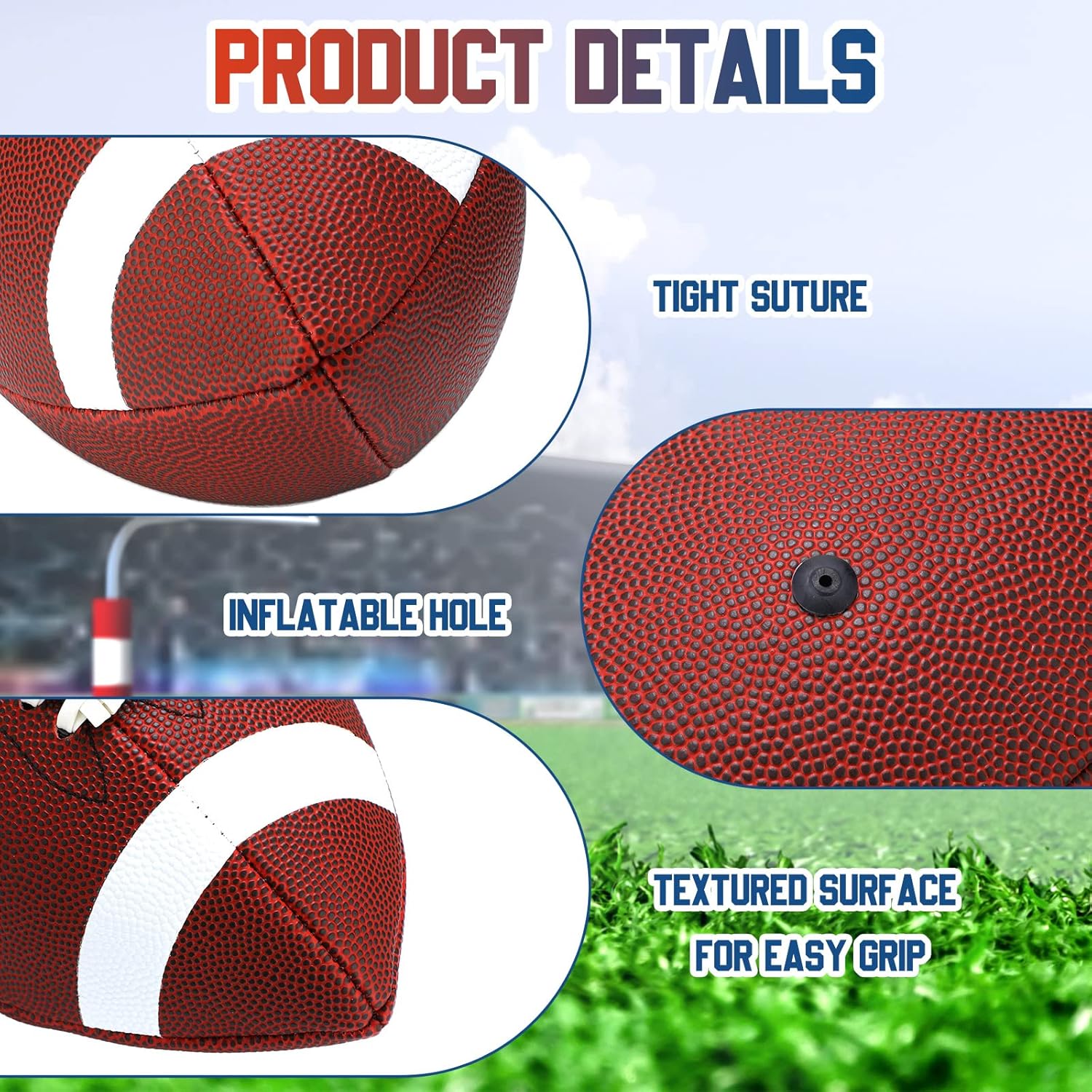Jerify Composite Leather Footballs Official Size Composite Leather Balls Leather Inflatable Footballs with Pump Indoor Outdoor Footballs Bulk for Training and Recreational Play