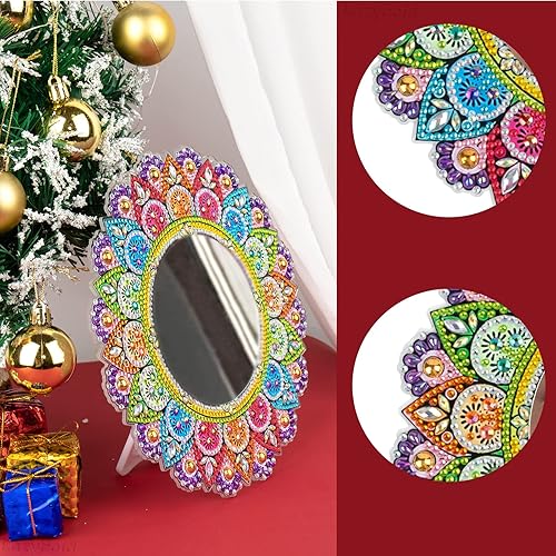 Miniatura 2 de Espejo de diamante, espejo de maquillaje de mandala, pintura de diamante con forma especial para principiantes, manualidades, regalos para