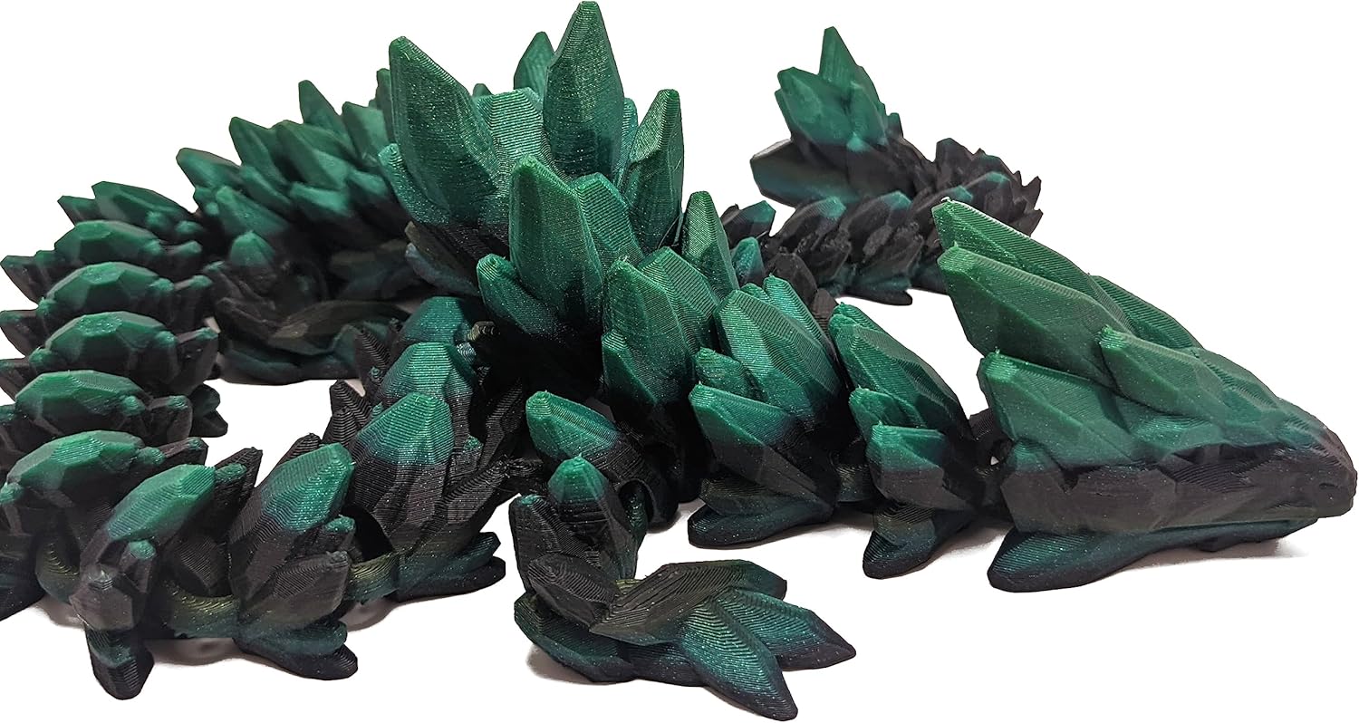 3d Printed Gem Dragon - Flexible Fidget Toy (26", Blue/Dark Green)