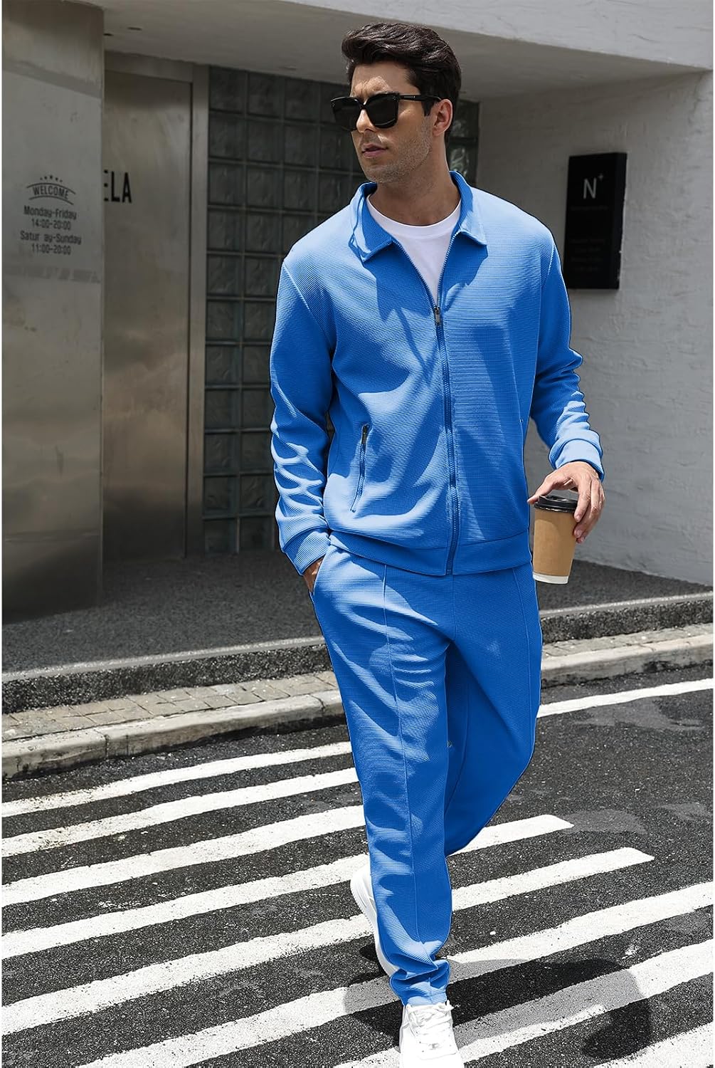 Men's Full Zip Polo Jacket & Drawstring Pants Set 2pcs Regular Fit Casual Sport Tracksuit with Pockets - Image 8