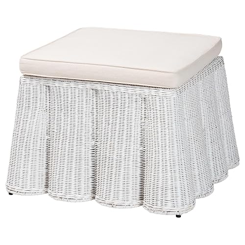 Bali & pari Palm Bohemian White Scallop Rattan Ottoman