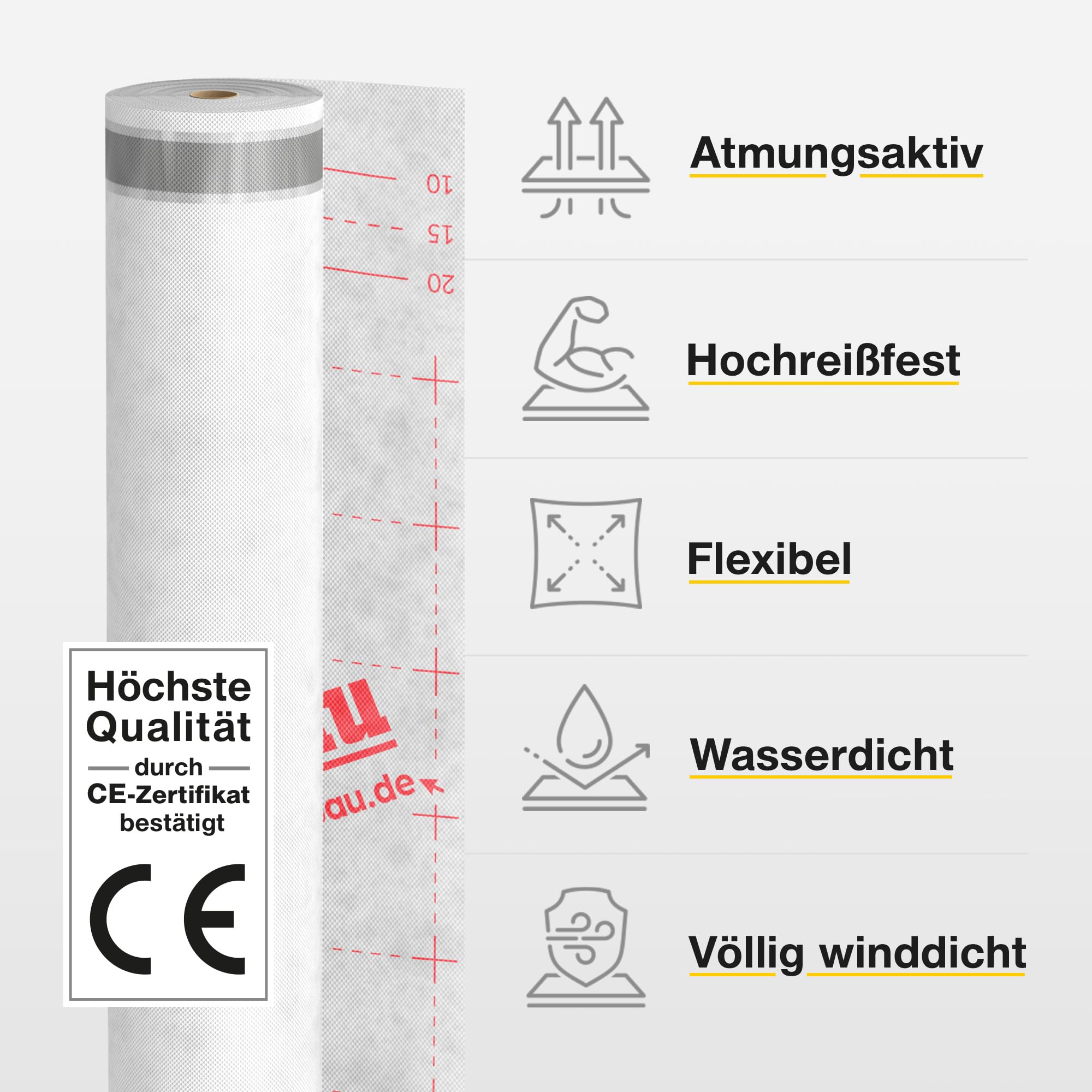 Isolbau Unterspannbahn Dach SPB 100 SKS, 150 m² Rolle (1,5 x 100 m) - Selbstklebende Dachfolie 100 g/m² & 2 Klebestreifen - Dampfdurchlässige Unterdeckbahn, wasserdicht und witterungsbeständig
