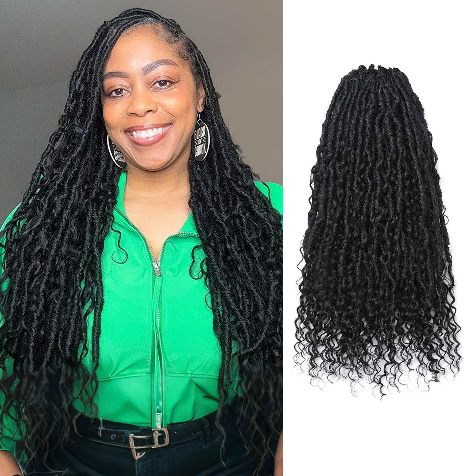 Toyotress Boho Human Hair Locs - 22 Inch 8 Packs Pre-Looped Crochet Locs With Human Hair Curls, Natural Black Long Crochet Braids For Black Women (22