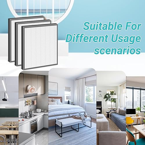 Miniatura 5 de 3 paquetes de filtros de repuesto HE402 para Shark HE400 HE401 HE402 HE405 4 ventiladores purificador de filtro de aire, filtración de 3 etapas con