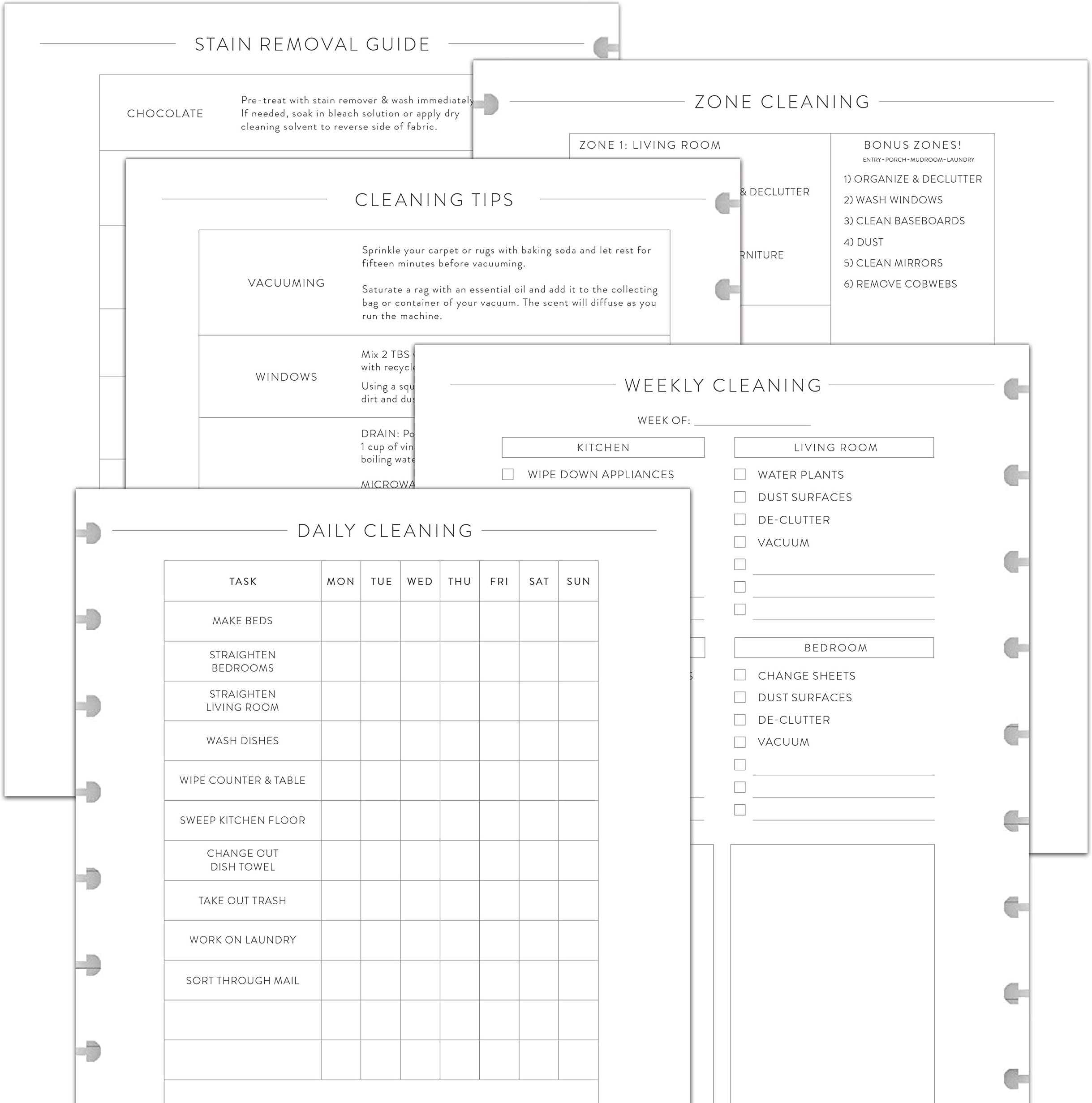 BetterNote Cleaning Plan Refill for Discbound Notebook, Daily and Weekly Lists, 6 Month Supply, Fits Happy Planner, Levenger Circa, Staples Arc, TUL (9-Disc, 7"x9.25")