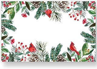 50 Sheets Christmas Paper Placemats Disposable Table Mats Pine Needle Branch Cone Cardinal Bird Place Mats for Xmas Winter Holiday Party Decor Supplies