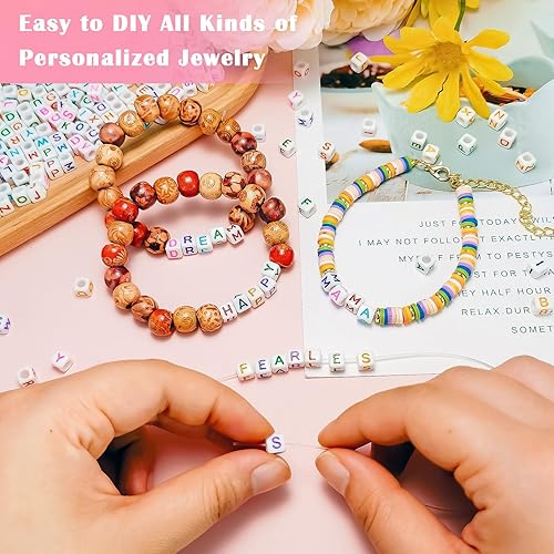 Miniatura 4 de 500 cuentas de letras en forma de cubo blanco con letra W colorida de 0.236 x 0.236 pulgadas, cuentas de letras vocales acrílicas cuadradas del