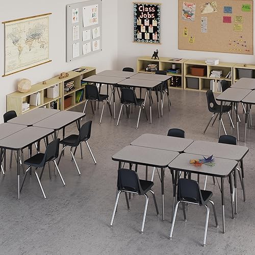 Miniatura 220 de Factory Direct Partners 10355-BL Silla escolar apilable de 10 pulgadas, asiento apilable para estudiantes con patas de acero cromado y rodamientos