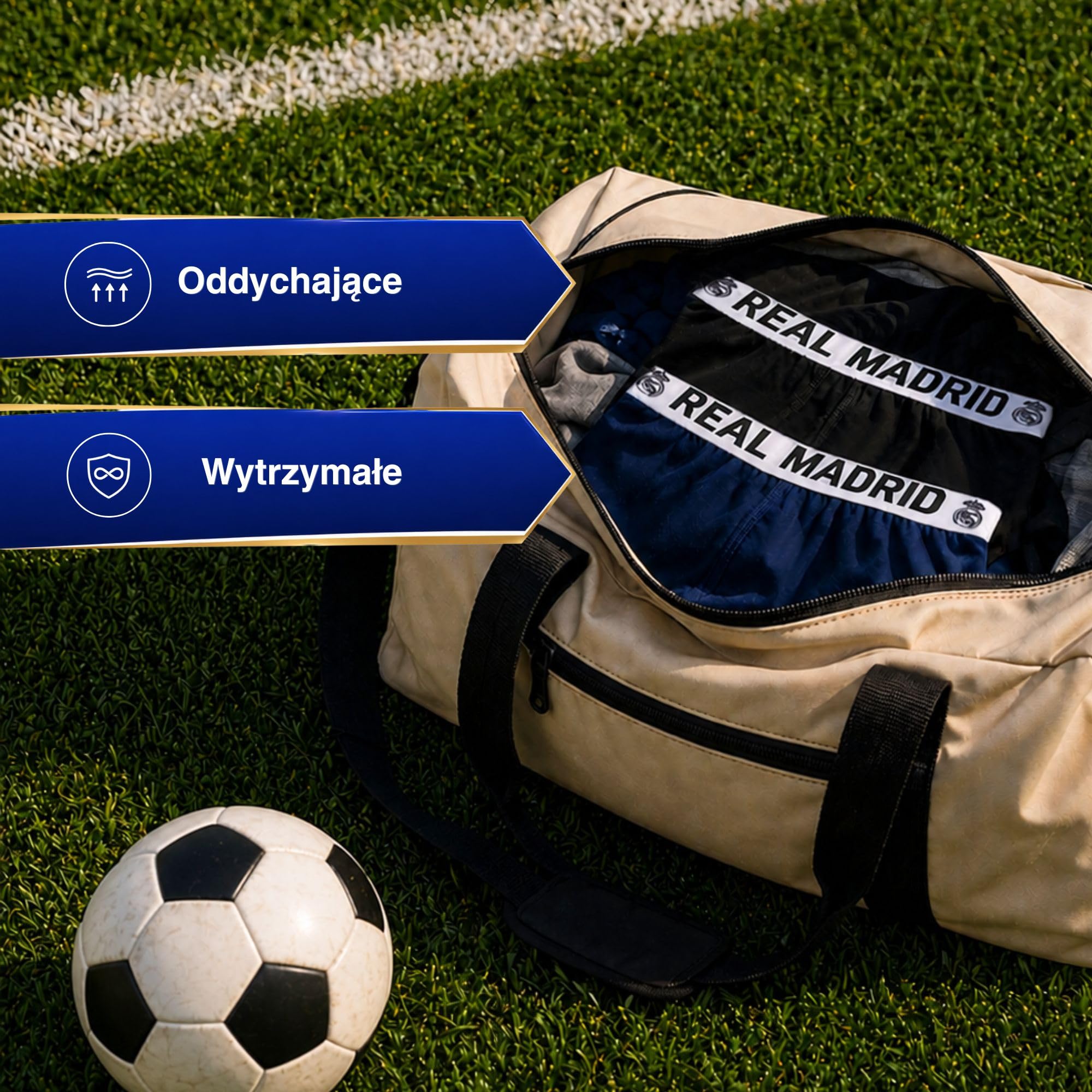 Real Madrid Bokserki chłopięce, 5 sztuk, mieszanka bawełny, logo i logo, jednokolorowe