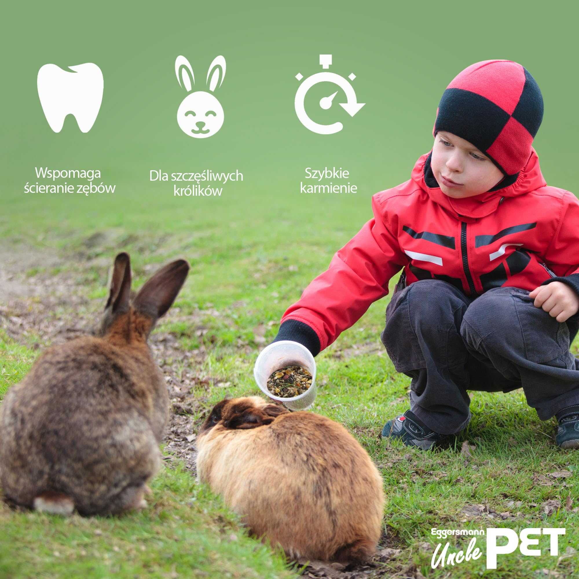 Eggersmann Uncle Pet 2,5 kg karma dla królików, musli dla królików, karma dla królików o naturalnej sile z ziół i marchewki, akcesoria dla królików (wiadro 2,5 kg)