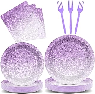 200pcs Ombre Gradient Pastel Purple Plates Napkins Sprinkle Party Decora...