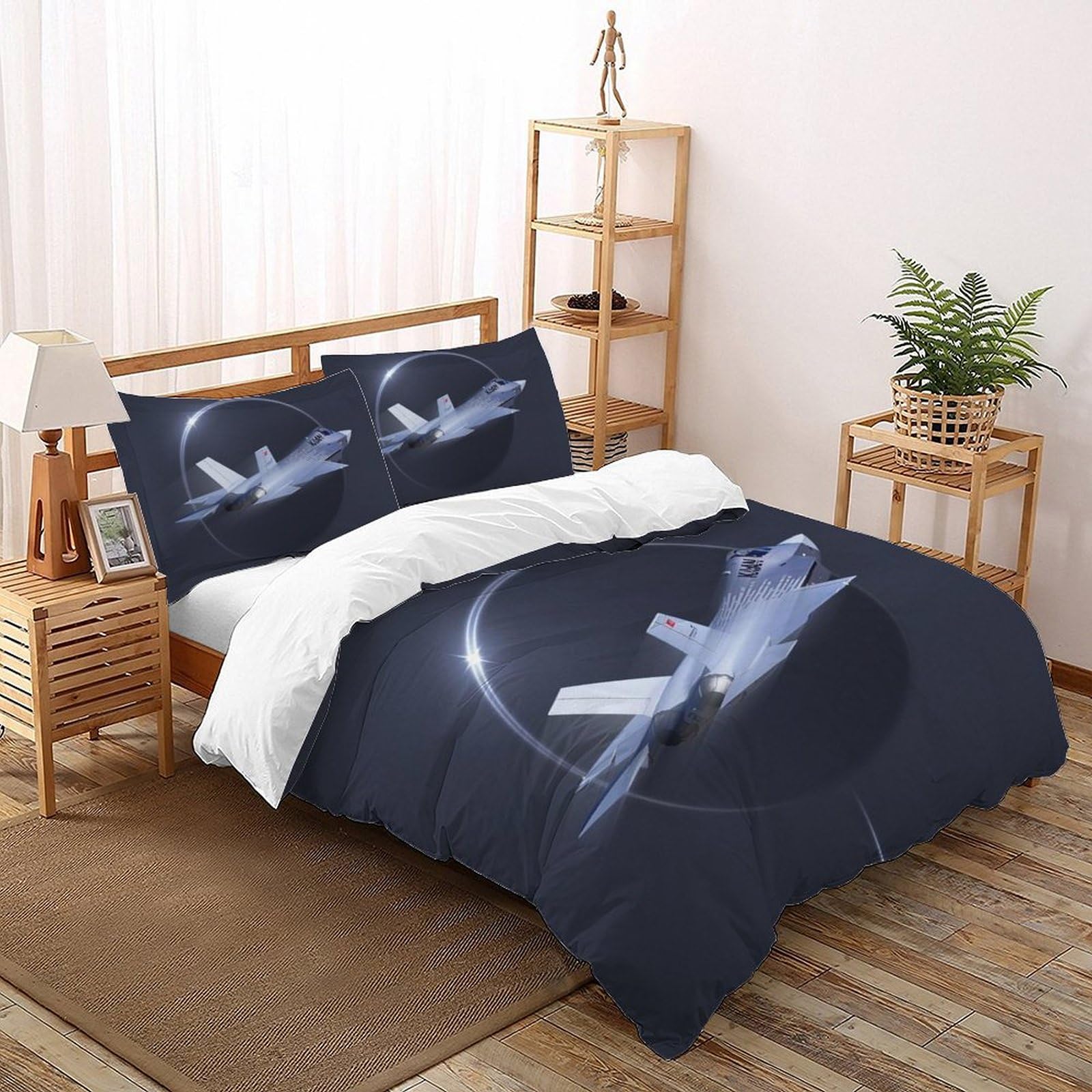 Housse de couette avion de guerre 260x220 parure de lit espace microfibre