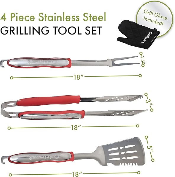 Cuisinart 3‑Piece Stainless Steel BBQ Grilling Tool Set with Grill Glove – Outdoor Grill Accessories, Perfect Grilling Gift for Men, Dads & Grill Masters, CGS-134 - 3