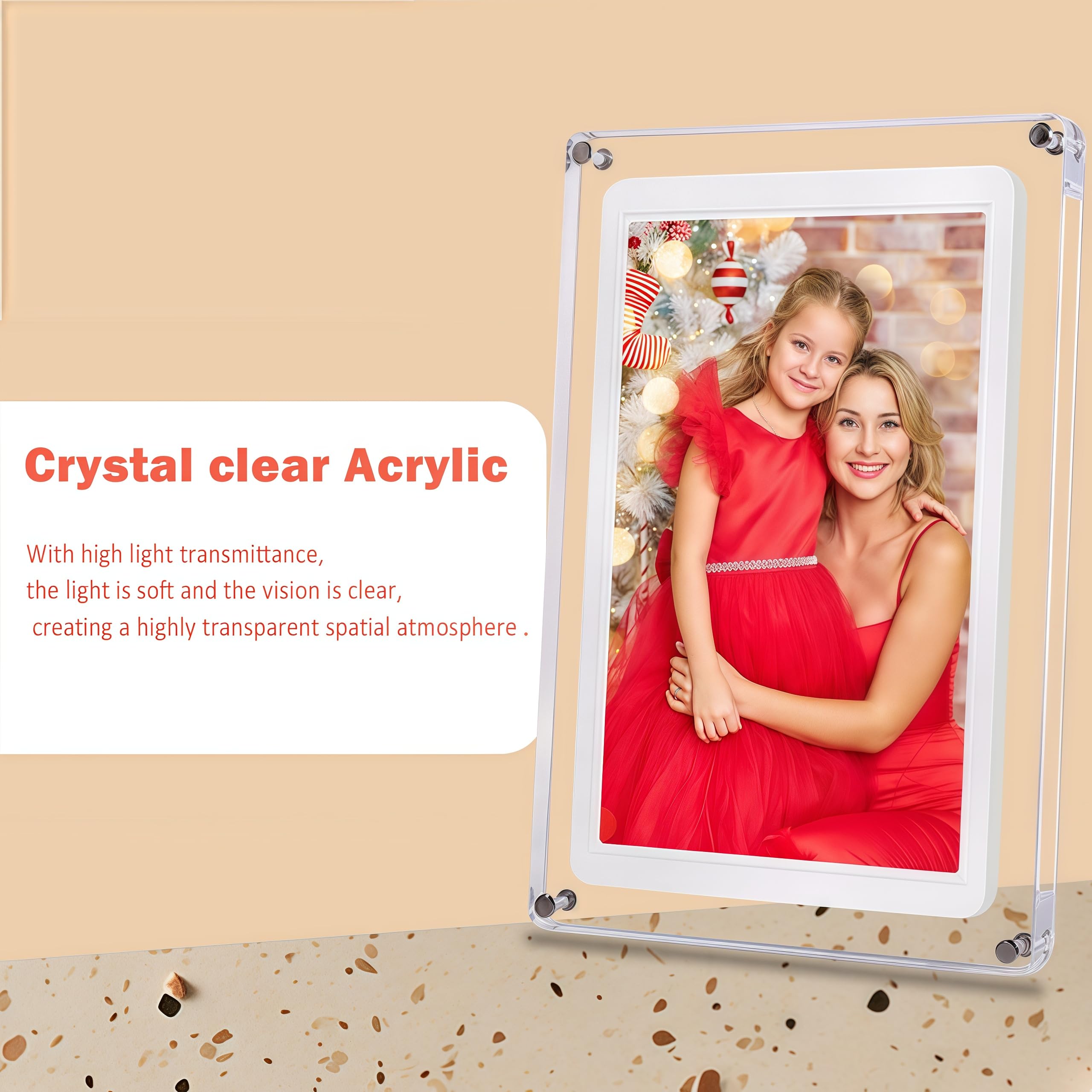 Cornice digitale Wi-Fi da 10,1 pollici con app Frameo, design con cornice in acrilico, memoria da 32 GB, touchscreen IPS, rotazione automatica, facile condivisione tramite app (10.1-acrilico)