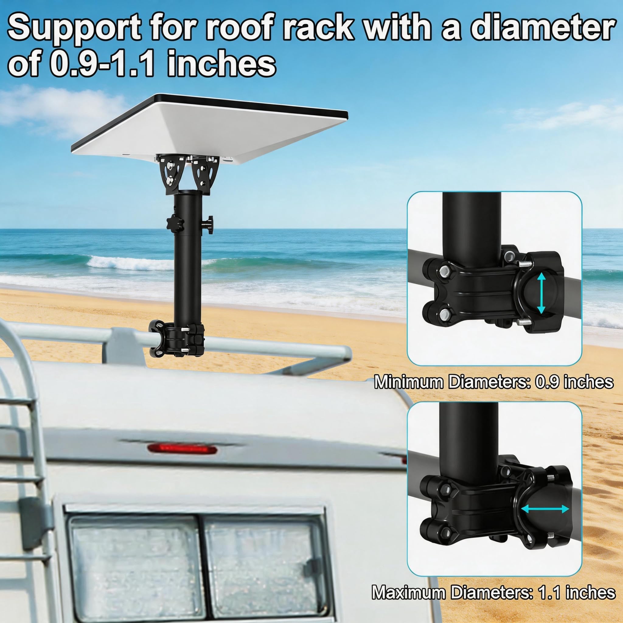 for Starlink Mini Stand, adatto per RV/tetto, supporto in alluminio con adattatore tubolare regolabile a 160°, staffa Star-link molto adatta per l'installazione su camper