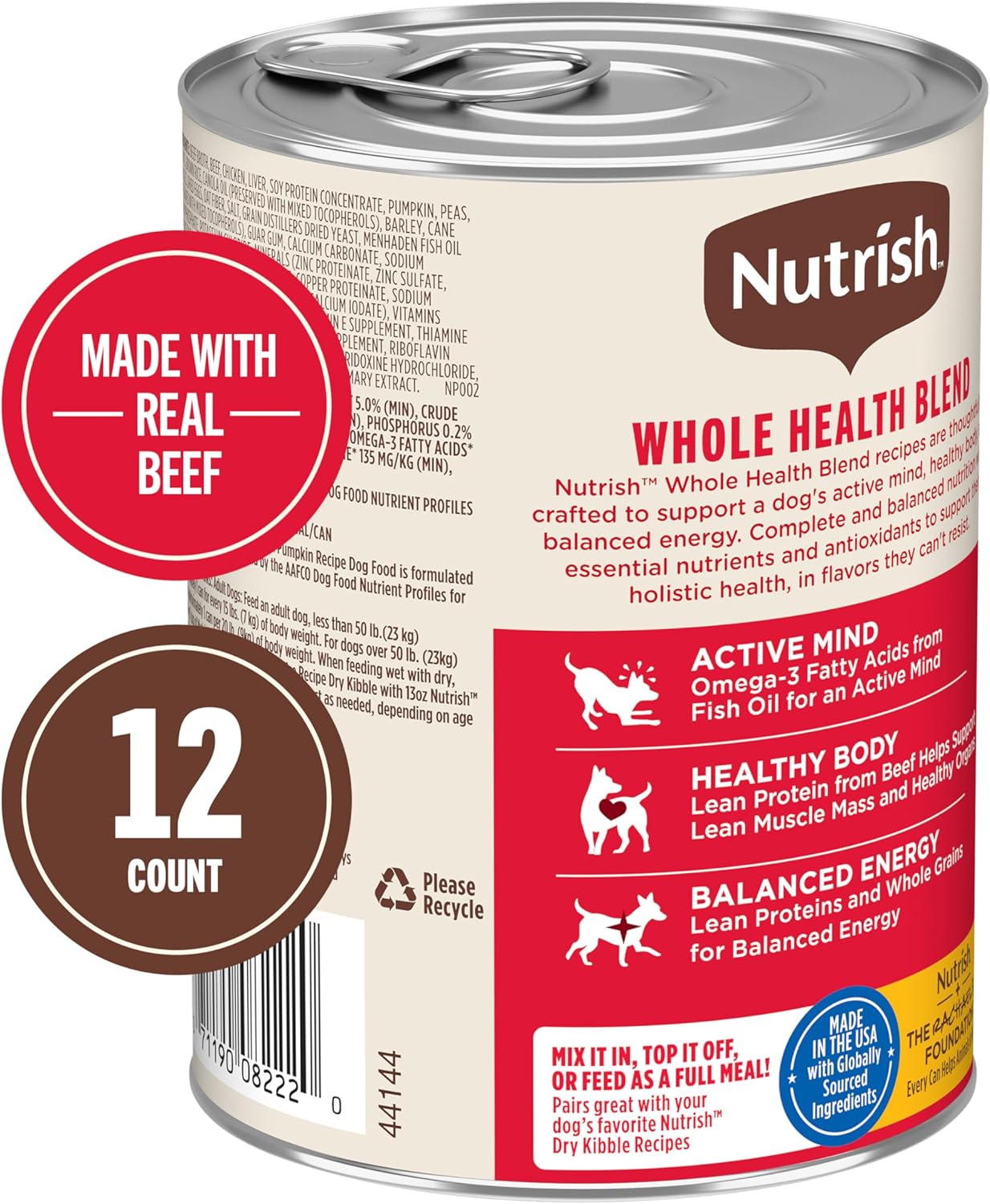 Nutrish Real Beef & Veggies Recipe Whole Health Blend Chunks in Gravy Wet Dog Food, 13 oz. Can, 12 Count, Packaging May Vary (Rachael Ray) - Image 3
