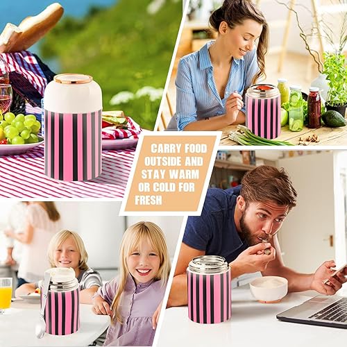 Miniatura 7 de Pink Black Stripes Food Jar with Spoon Stainless Steel Vacuum Insulated Food Container 17 oz Food Thermos for Hot Food