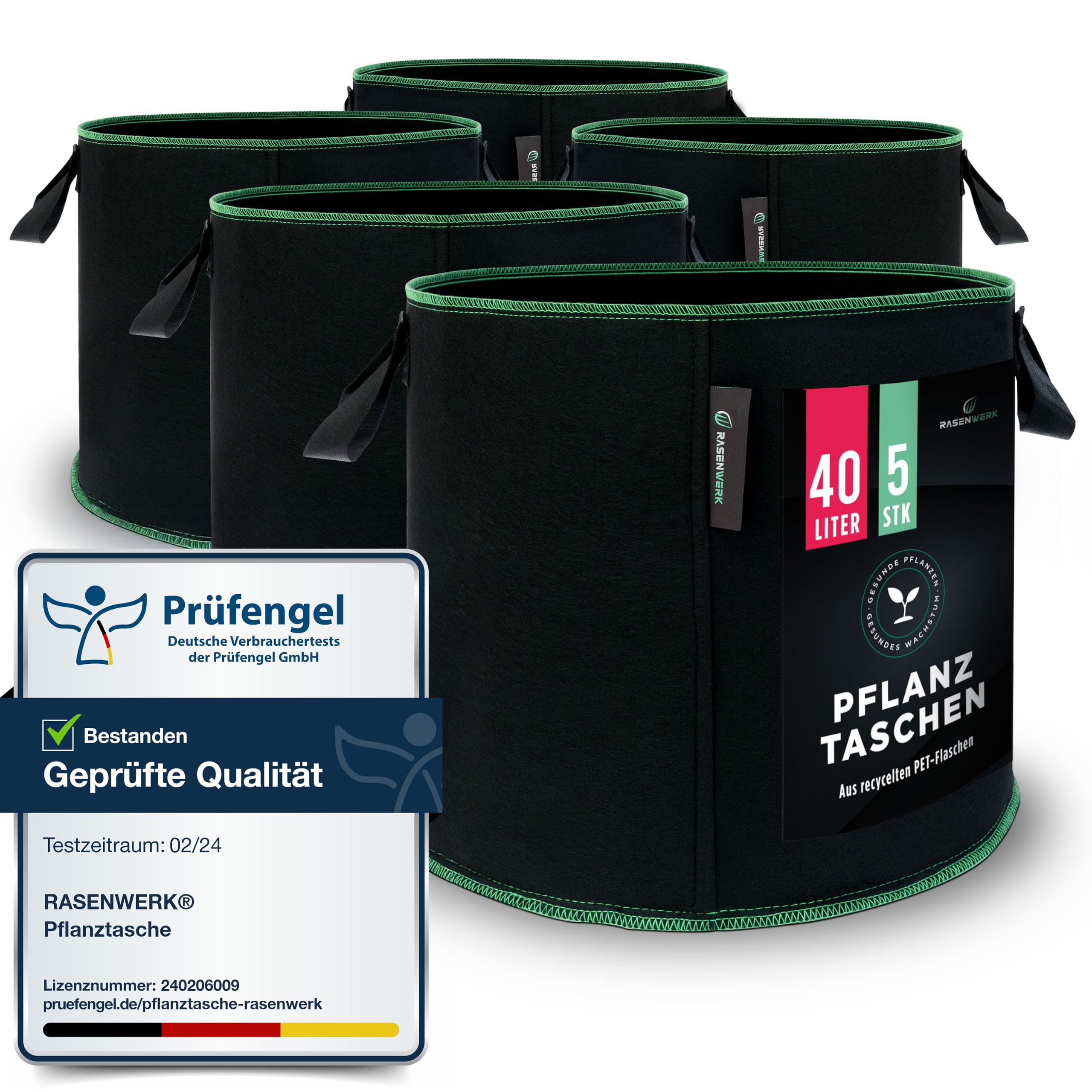 Bolsa para Plantas de 40 litros de Tela no Tejida - Bolsa para Plantas de jardín, Invernadero y balcón - Bolsa para Flores, Tomates y Plantas - Alternativa Ideal a la Maceta - 5 Piezas
