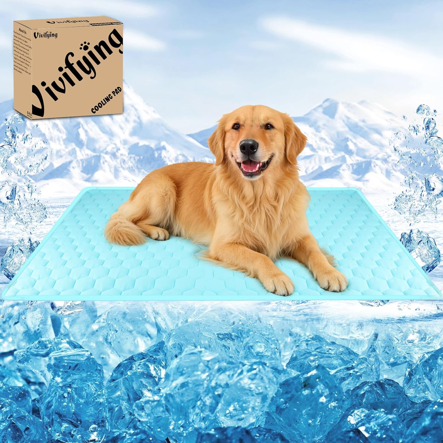 Vivifying Cooling Mat for Dogs, 60 x 40 Inch Reversible Ice Silk Pet Cooling Blanket with Waterproof Layer for Large Dogs, Soft and Breathable Summer Pet Pad for Couch, Bed, Crate, Floor (Blue)