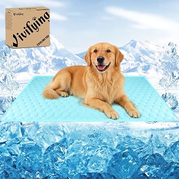 Vivifying Cooling Mat for Dogs, 60 x 40 Inch Reversible Ice Silk Pet Cooling Blanket with Waterproof Layer for Large Dogs, Soft and Breathable Summer Pet Pad for Couch, Bed, Crate, Floor Blue