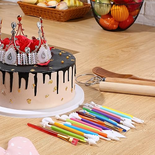 Miniatura 6 de 19 piezas de herramientas de decoración de pasteles, juego de modelado de fondant de galletas, cepillo de escultura de malvavisco y herramientas de