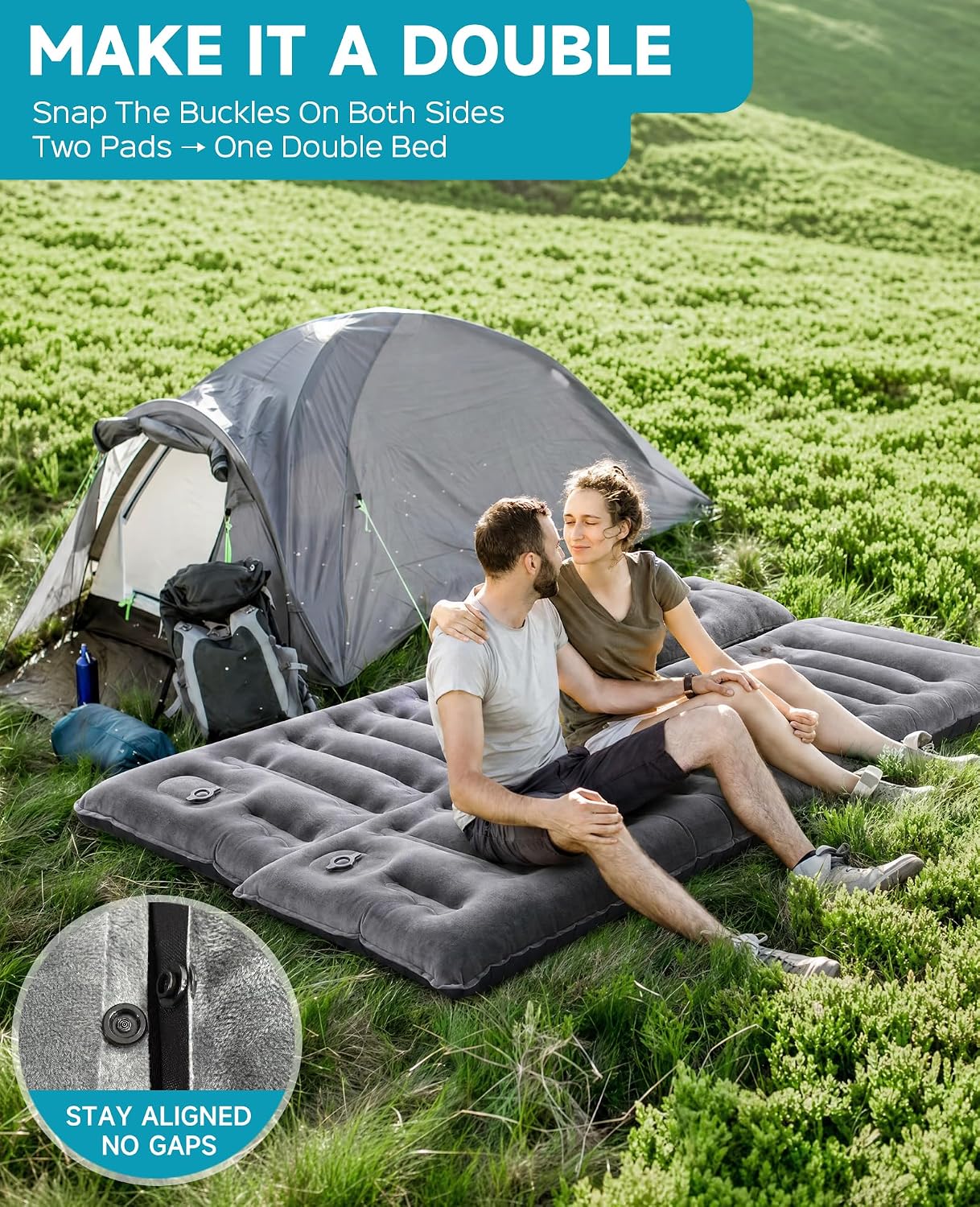 Camping Sleeping Pad 5.5 R Crystal Velvet 6" Thick Camping Mat | Non-Slip Flocked Top-Quiet & Warm, Side-Sleep Comfort. 210D Nylon-Tough, Abrasion-Proof, Built-in Foot Pump