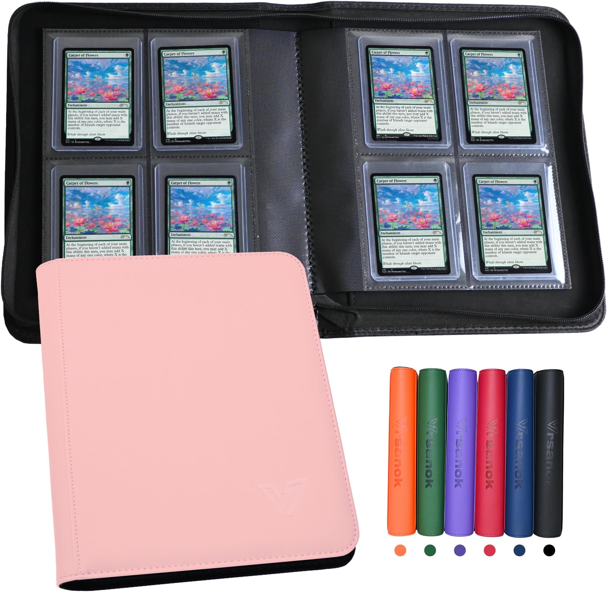 Toploaders Binder,Holds 128 Top Loaders,4 Pocket Top Loader Binder for 3" x 4"Rigid Cards,Double Sided Card Binder Abulm in 3"x4"Toploaders for Trading Cards (TOP 128 Light Pink)