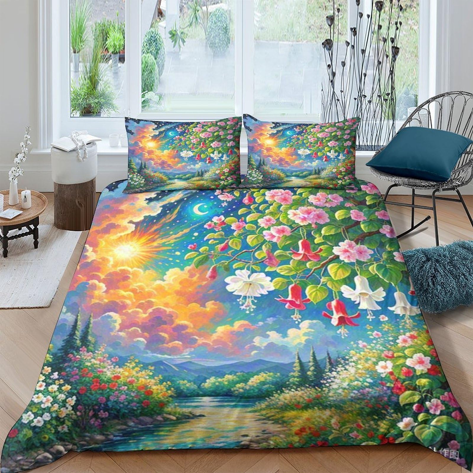 Parure de lit 200x200 Fuchsie microfibre imprimée 3D avec fermeture